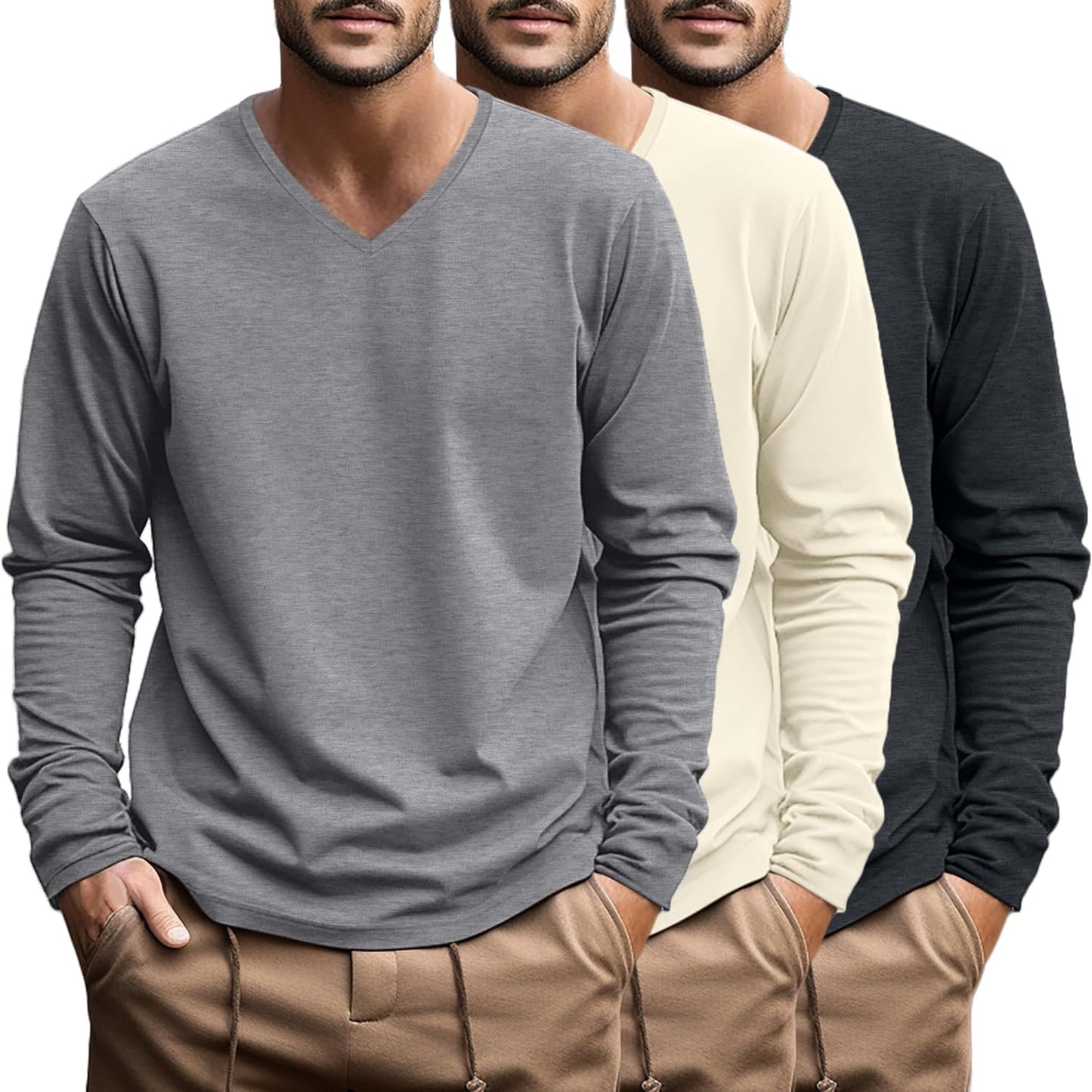 Ficerd Big and Tall Shirts for Men V Neck Cotton Long Sleeve Tee