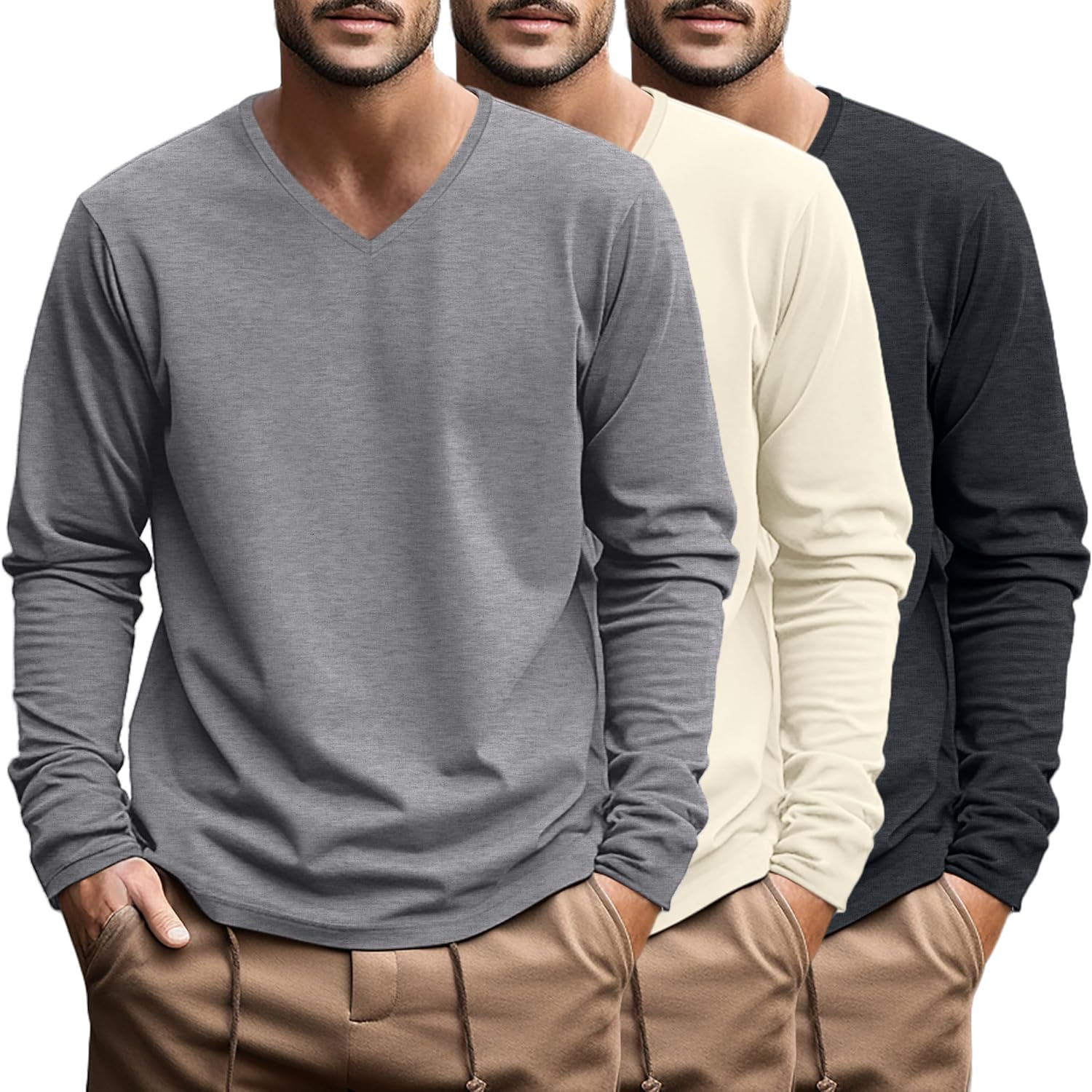 Ficerd Big and Tall Shirts for Men V Neck Cotton Long Sleeve Tee