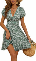 TORARY Womens Summer Dresses Floral Wrap V Neck Ruffle A-Line