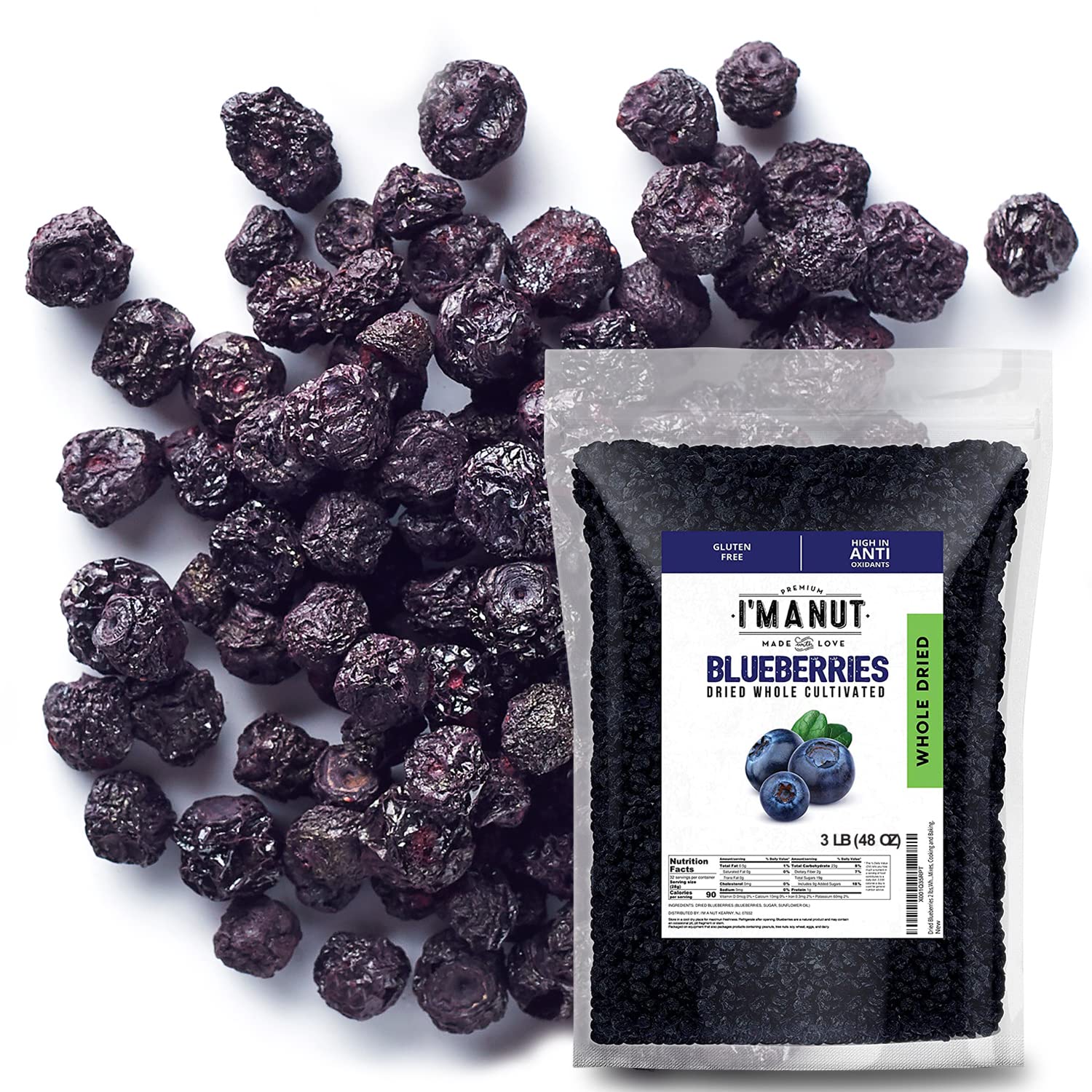Dried Blueberries 3 lb - Gluten-Free & Peanut-Free Snack Option