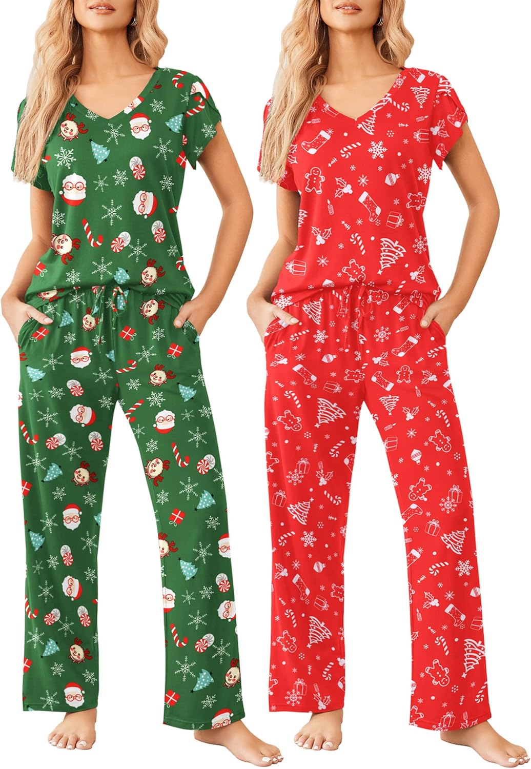 Ekouaer 2 Pack Womens Pajamas Short Sleeve Sleepwear Sets
