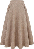 Womens High Waisted Wool Plaid A-line Long Skirt - Warm (Style XHRK)