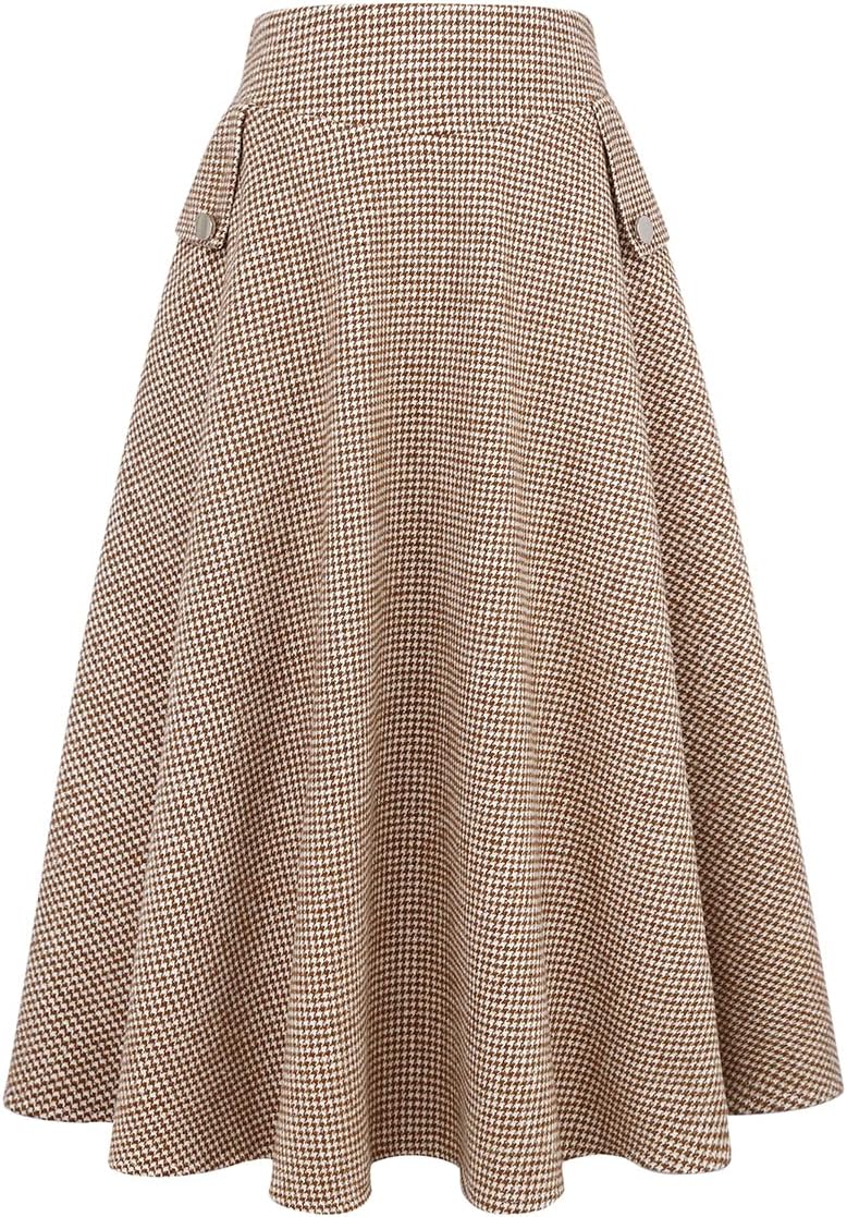 IDEALSANXUN Womens High Waisted Wool Plaid A-line Skirt Review