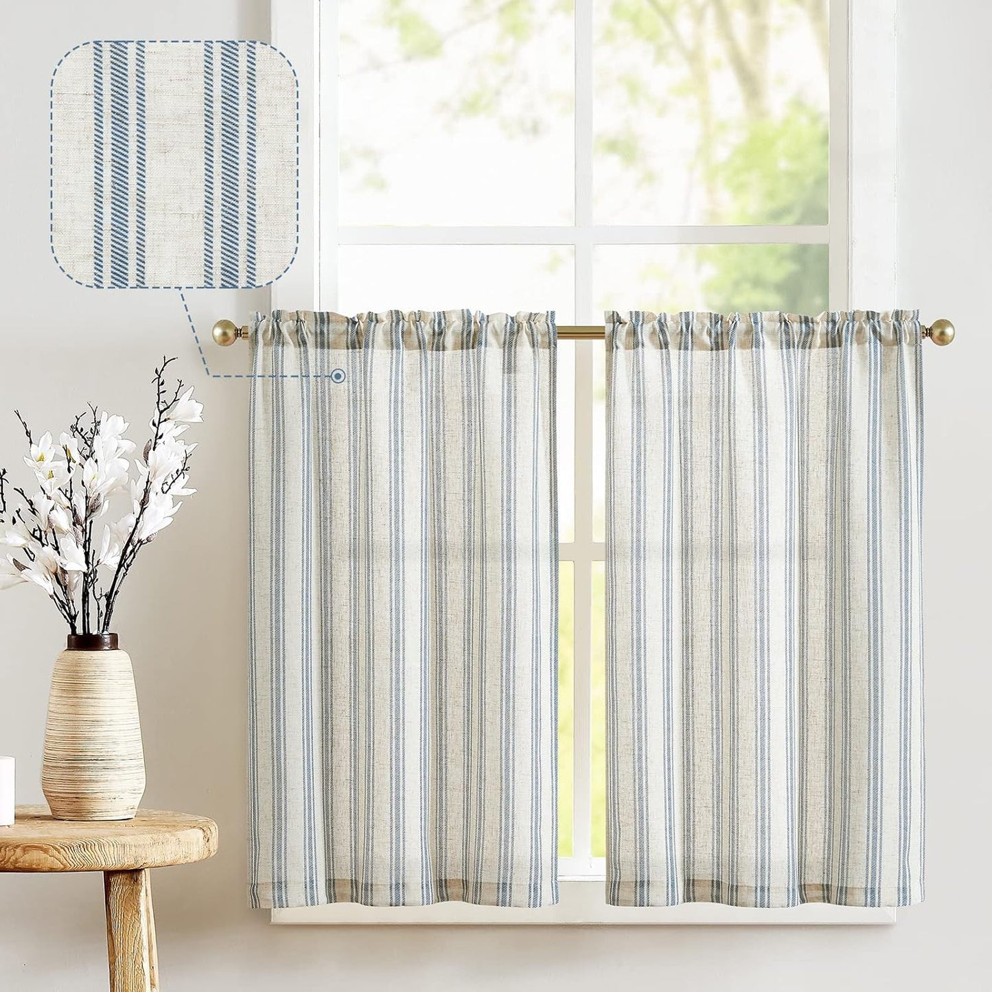 Farmhouse Chic Linen Kitchen Curtains - Light Filtering 2 Panels