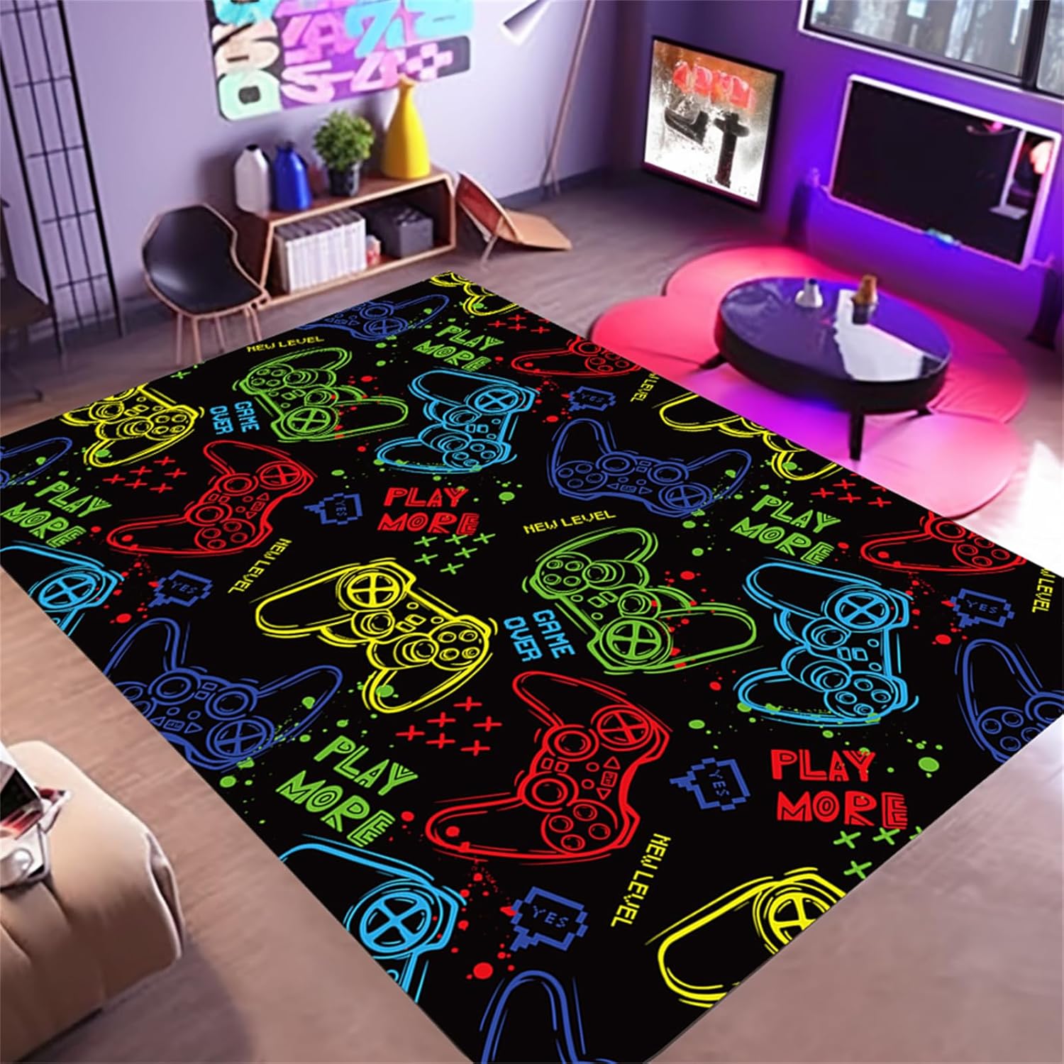 5'x7' Cool Gamer Rug - Non Slip & 3D Printed
