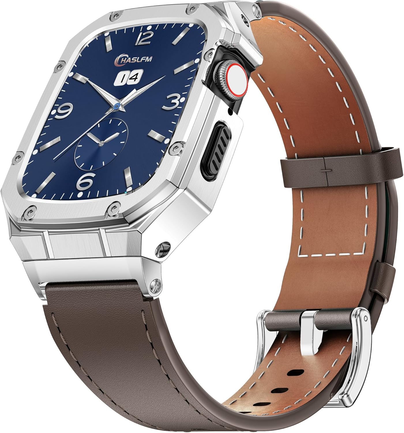 Stainless Steel Case and Leather Band for Apple Watch 45mm