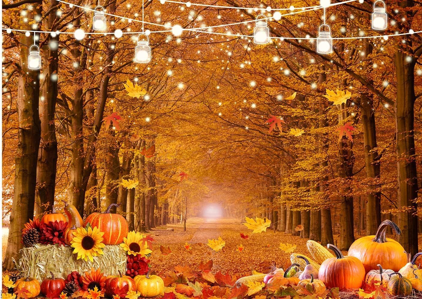 Fall Thanksgiving Pumpkin Backdrop for Autumn Events and Decor