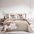 DJY 3 Piece California King Taupe Floral Quilt Set - Lightweight