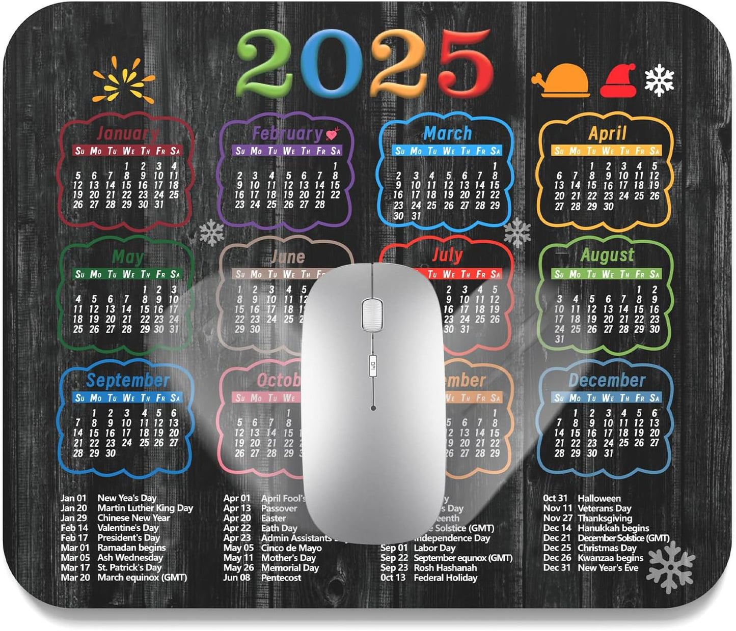 2025 Calendar Mouse Pad Black Wood Grain - Non-Slip - CLEANET