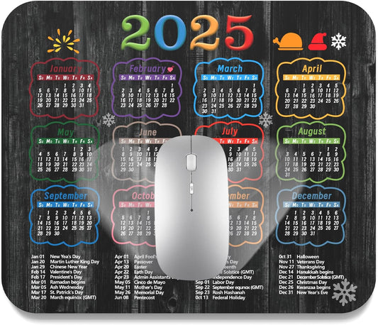 2025 Calendar Mouse Pad - Non-Slip, Quality Black Wood Grain Design