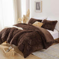 Full Size Faux Fur Comforter Set Coffee - Soft Fluffy 3-Piece