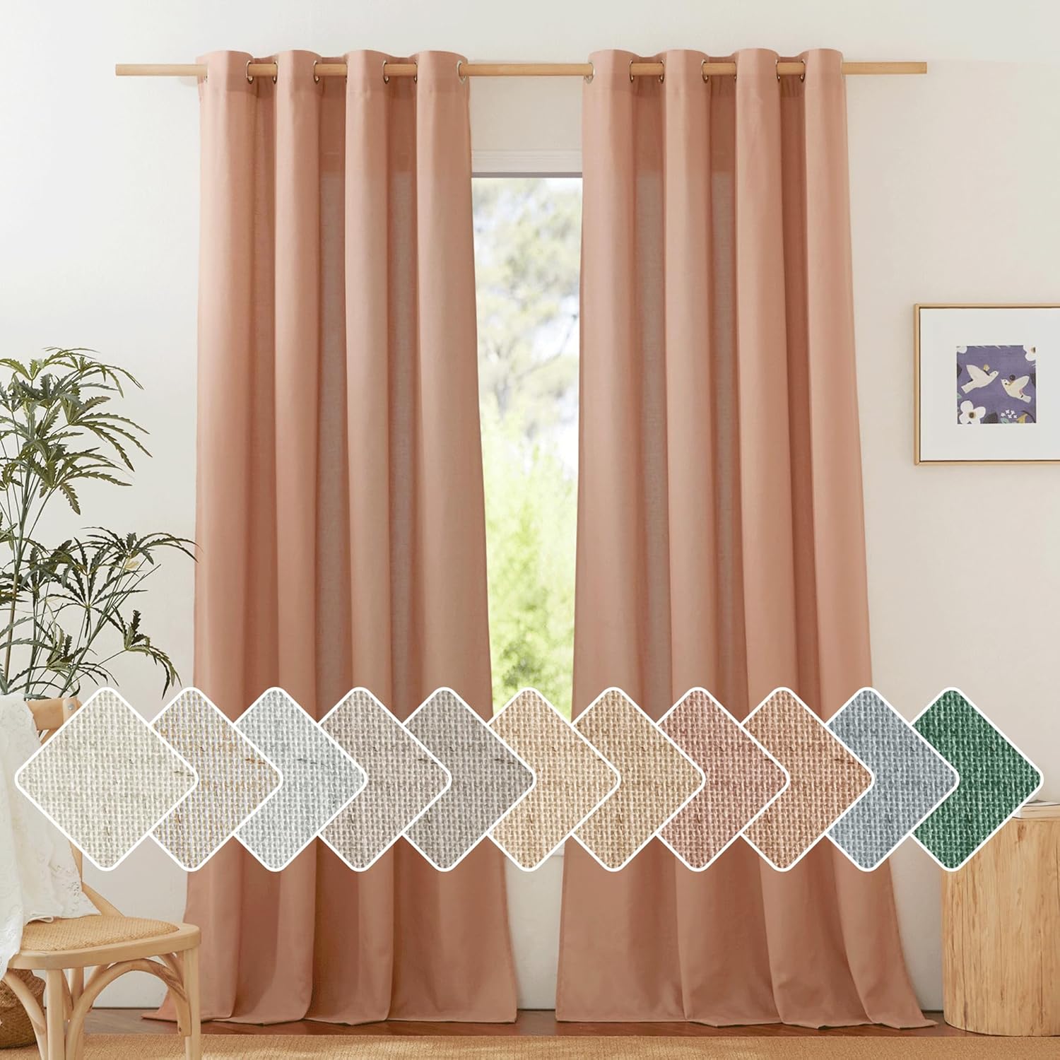 NICETOWN Linen Curtains for Bedroom 96 in Long, Rustic Style