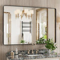 Black Bathroom Mirror 48x32 in Rounded Rectangle - Sleek Metal Frame