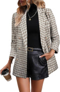 Womens Plaid Tweed Blazer Jacket - Double Breasted Workwear