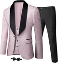 YND Men's 3 Piece Luxury Tuxedo Set - Slim Fit Jacquard Shawl Lapel
