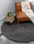Unique Loom Solid Shag Area Rug 8 ft Round Graphite Gray - Soft