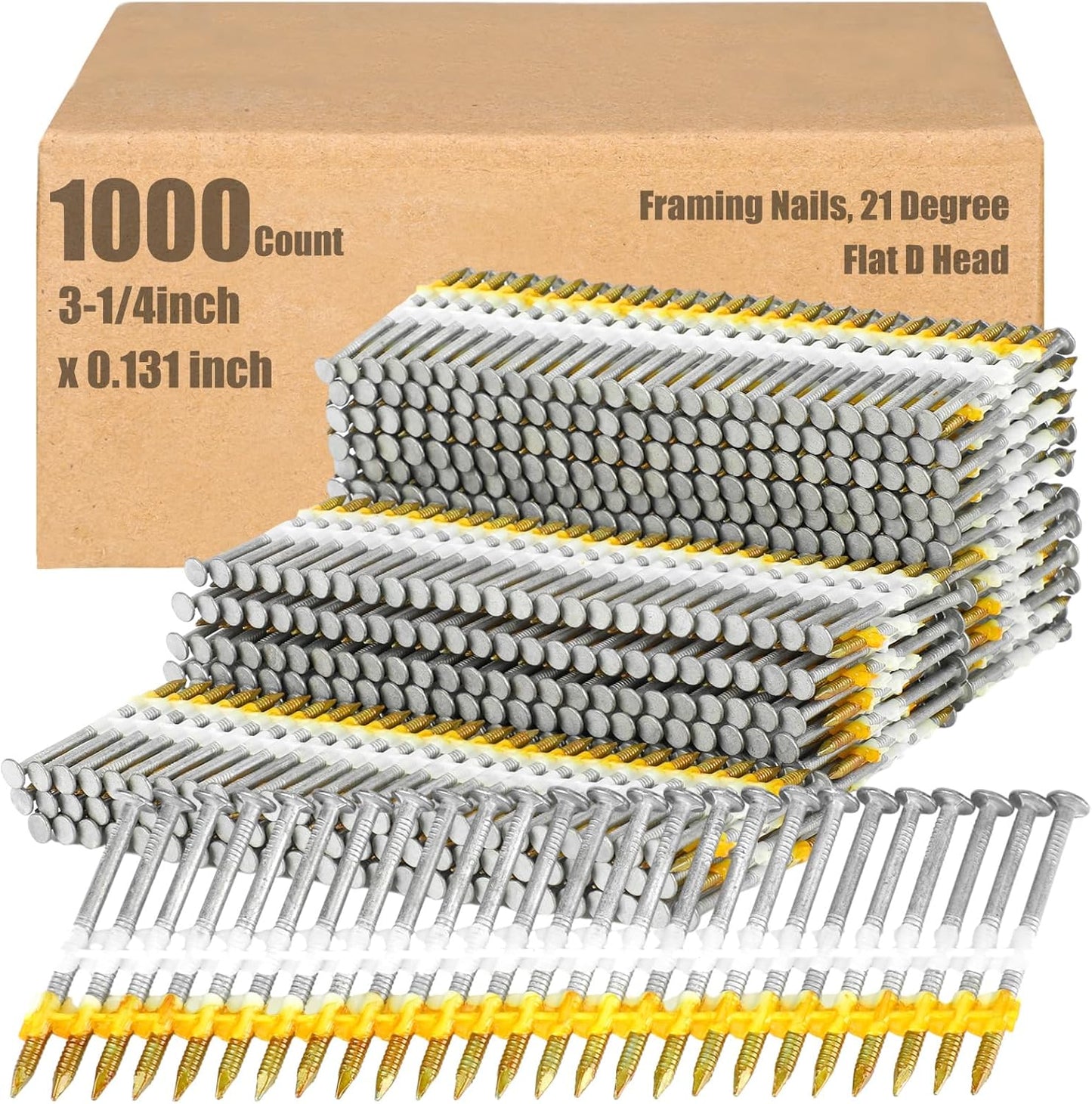 21 Degree Framing Nails for Strong Woodwork Projects - 1000 Count