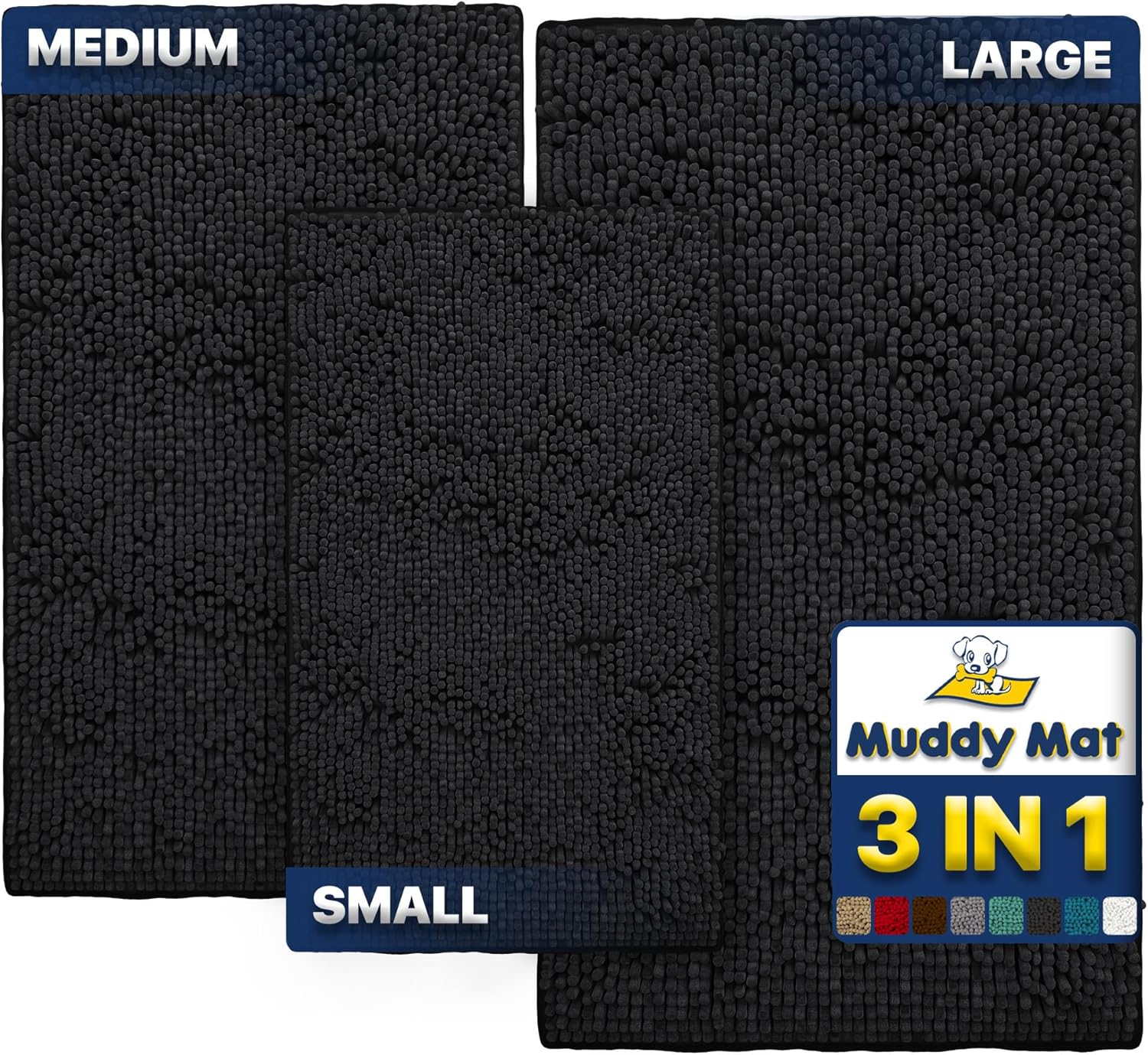 Muddy Mat Pack of 3 Microfiber Dog Door Mats for Clean Floors