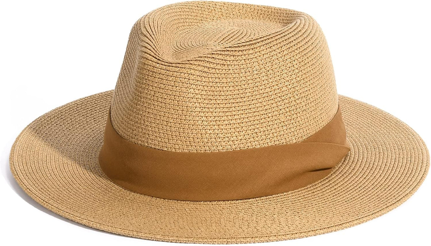 Wide Brim Straw Panama Hat for Summer Beach Sun Protection