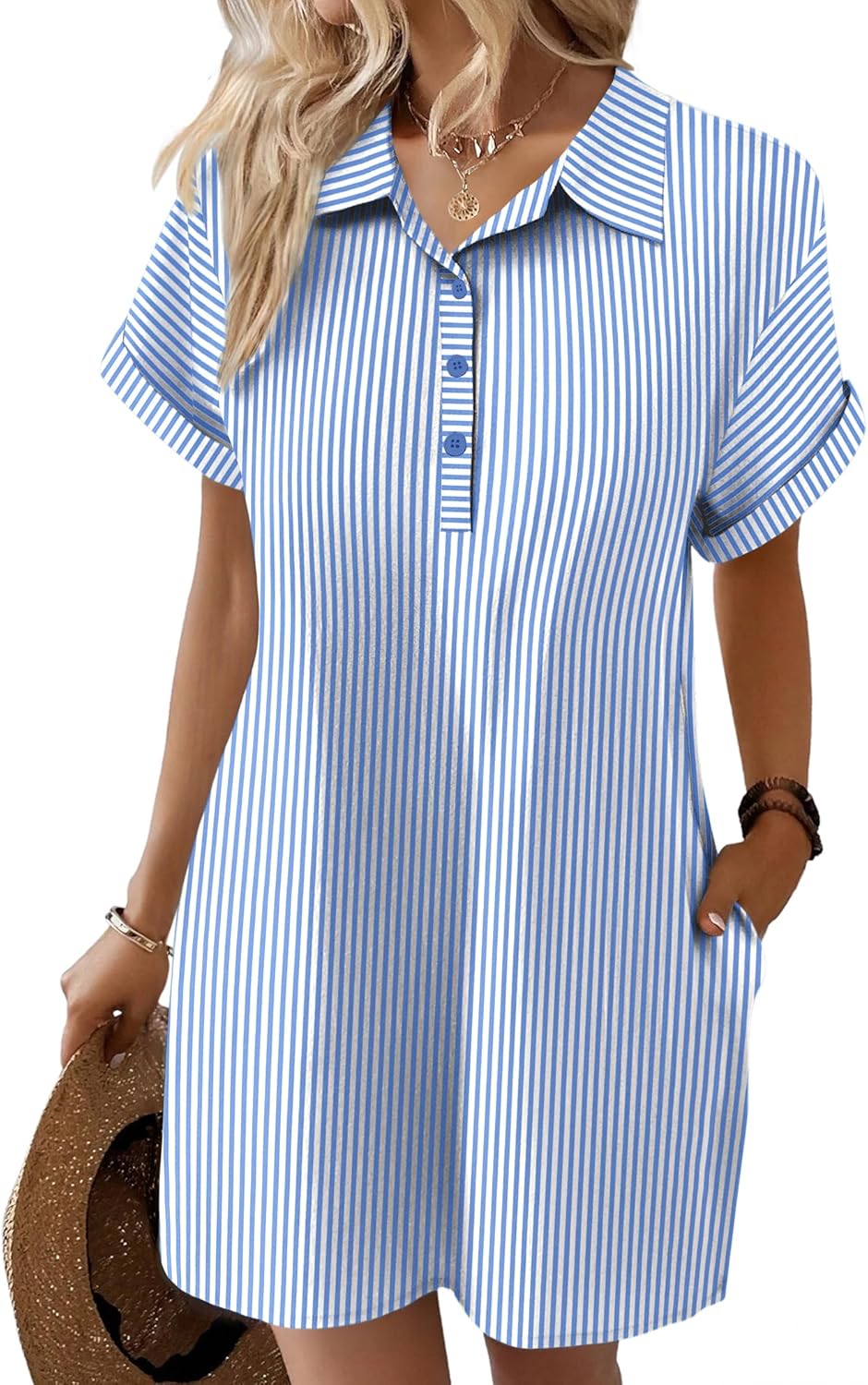Zeagoo Womens Cotton Shirt Dress for Casual Summer Style