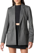 The Drop Blake Long Blazer - Timeless Charcoal Pinstripe Tailoring