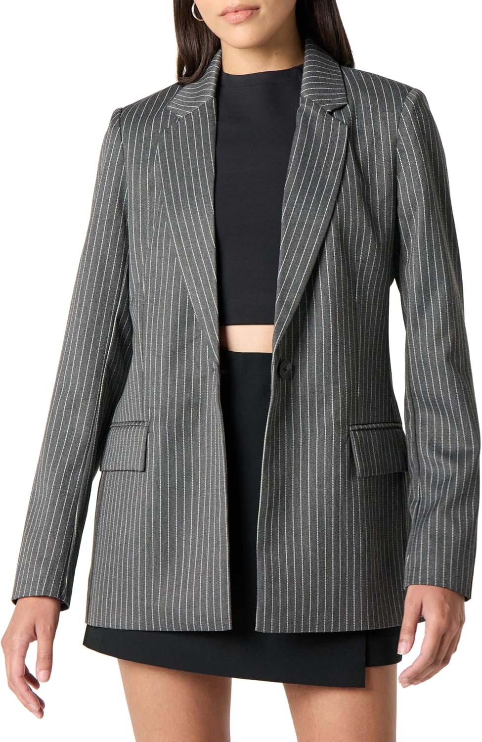 Blake Long Blazer for Women - Timeless Charcoal Pinstripe Style