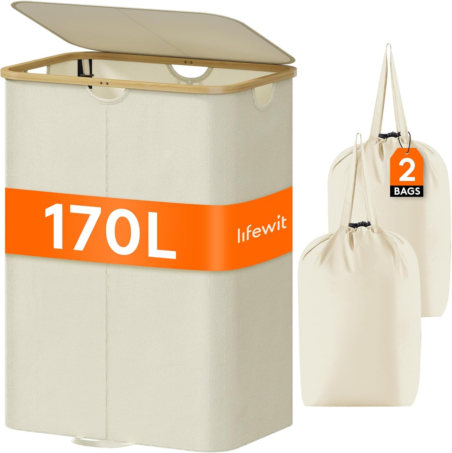 Lifewit 170L Double Laundry Hamper with Lid for Easy Sorting