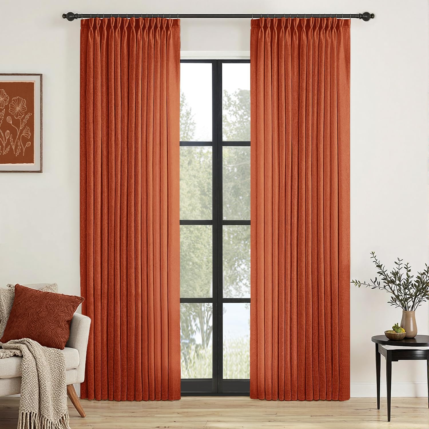 MIULEE Pinch Pleated Terracotta Linen Curtains for Elegant Homes
