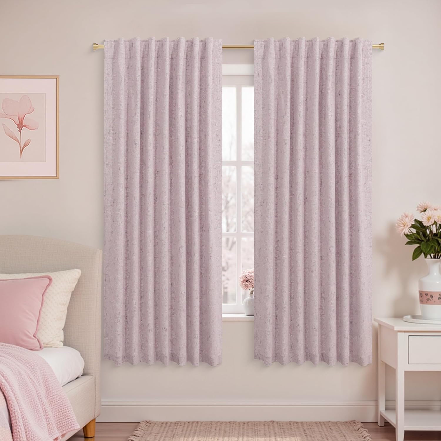 KOUFALL Pink Curtains 100% Blackout for Girls Room