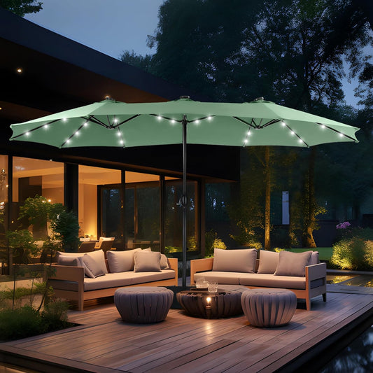 15ft Double Sided Patio Umbrella with Solar Lights for Shade