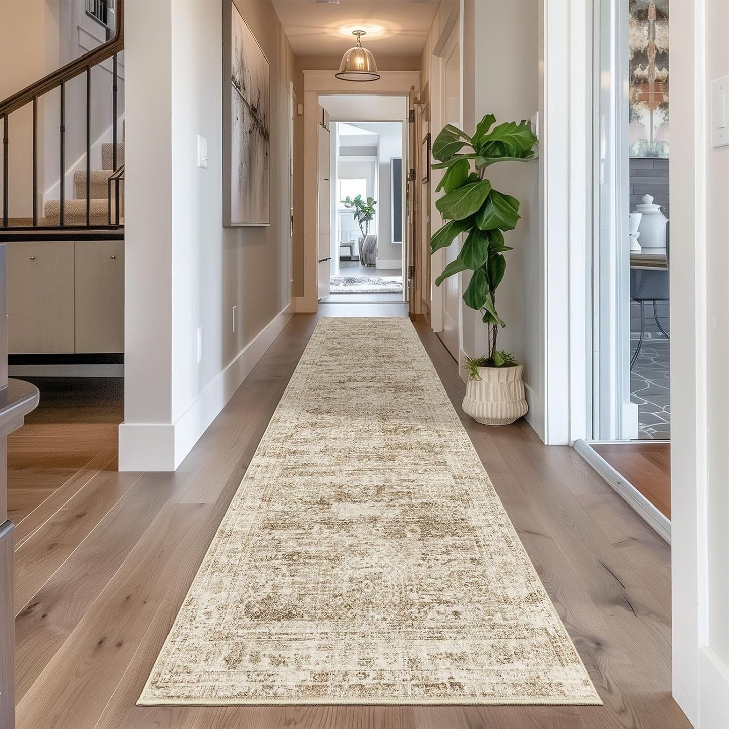 Long Hallway Runner Rug - Soft Low Pile Washable Rug Runner