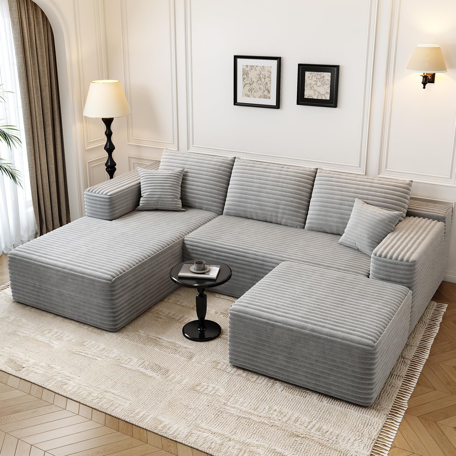 107.5in Cloud Modular Sectional Couch with Ottoman for Comfort