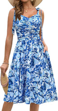 Kranda Women Floral Ruched Midi Dress Spaghetti Strap V Neck - Flowy