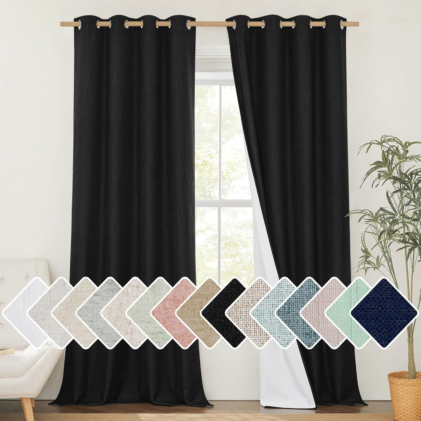 NICETOWN Vintage Open Linen Weave Blackout Curtains for Home