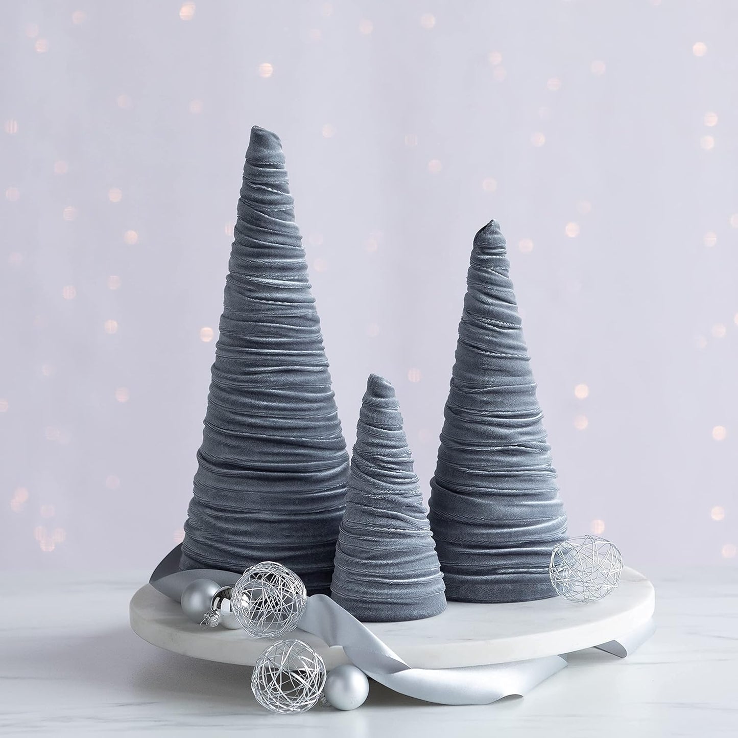Gray Velvet Cones Set of 3 for Modern Farmhouse Decor