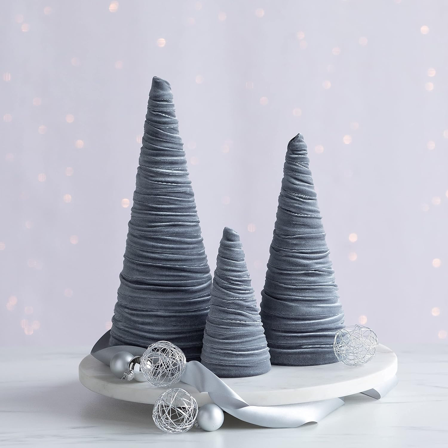 Gray Velvet Cones Set of 3 for Modern Farmhouse Decor