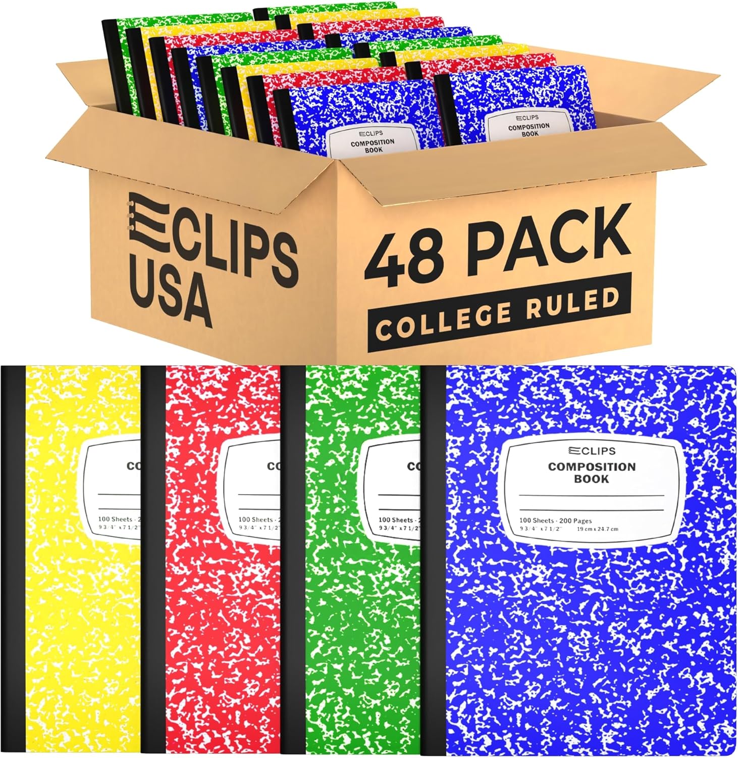 Marble College Ruled Composition Notebooks, 200 Pages (48 Pack)