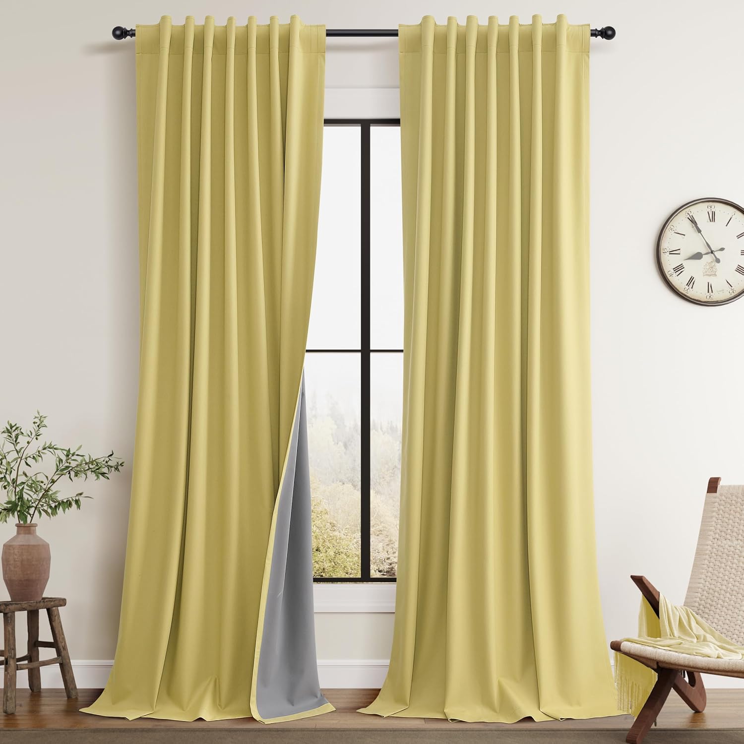 Guken Yellow Linen Blackout Curtains for Living Room 84 Inch