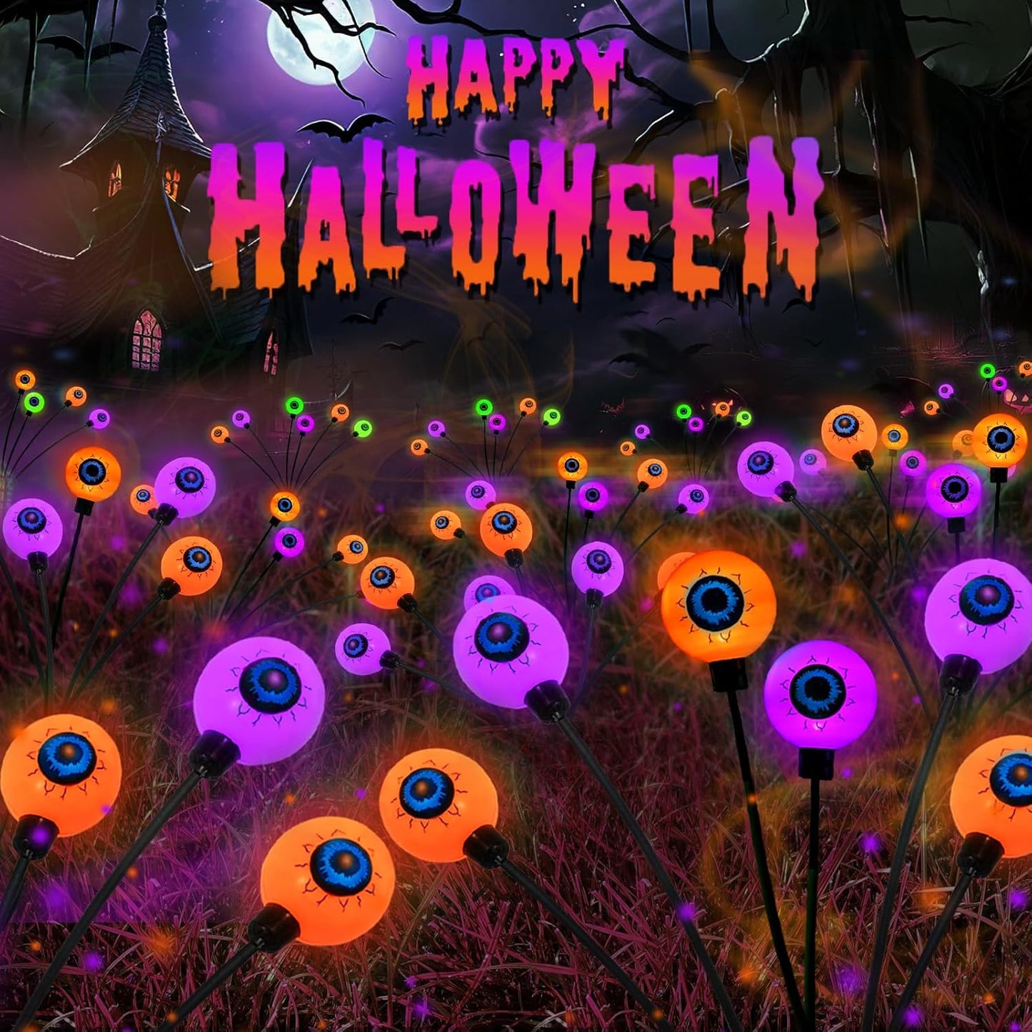 BOSSERN 6 Pack Halloween Decorations Outdoor Solar Eyeball Lights