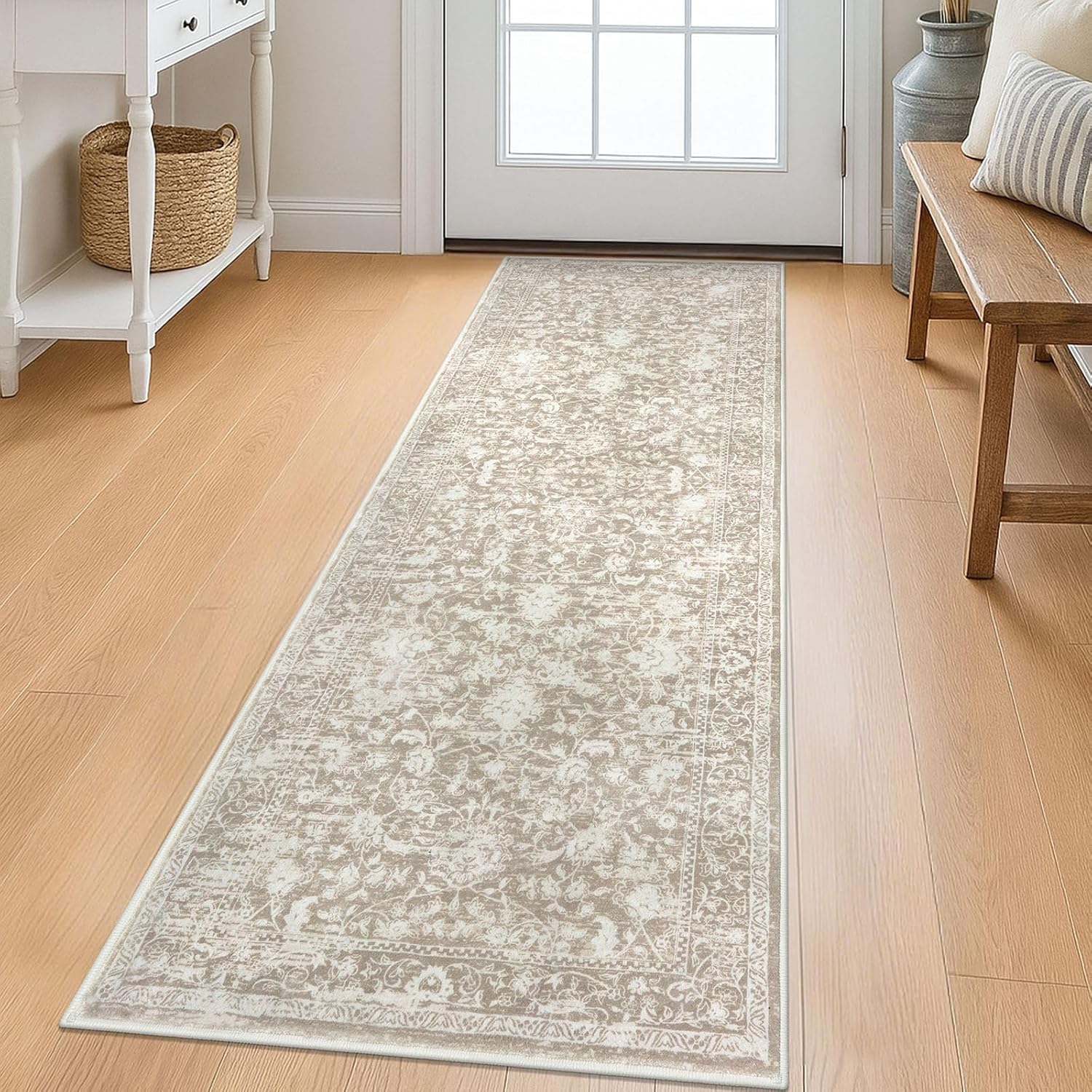 KILOCOCO Vintage Floral Washable Non-Slip Hallway Runner Rug