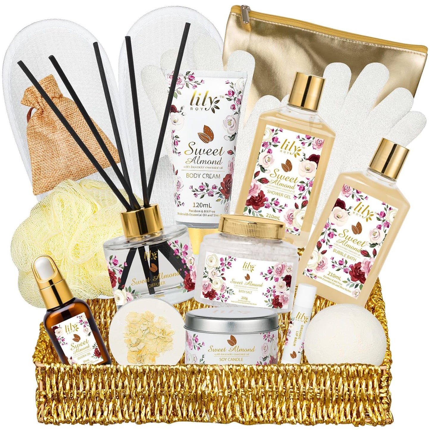 Luxury Spa Gift Basket Set for Women - 17-Piece Almond Bliss