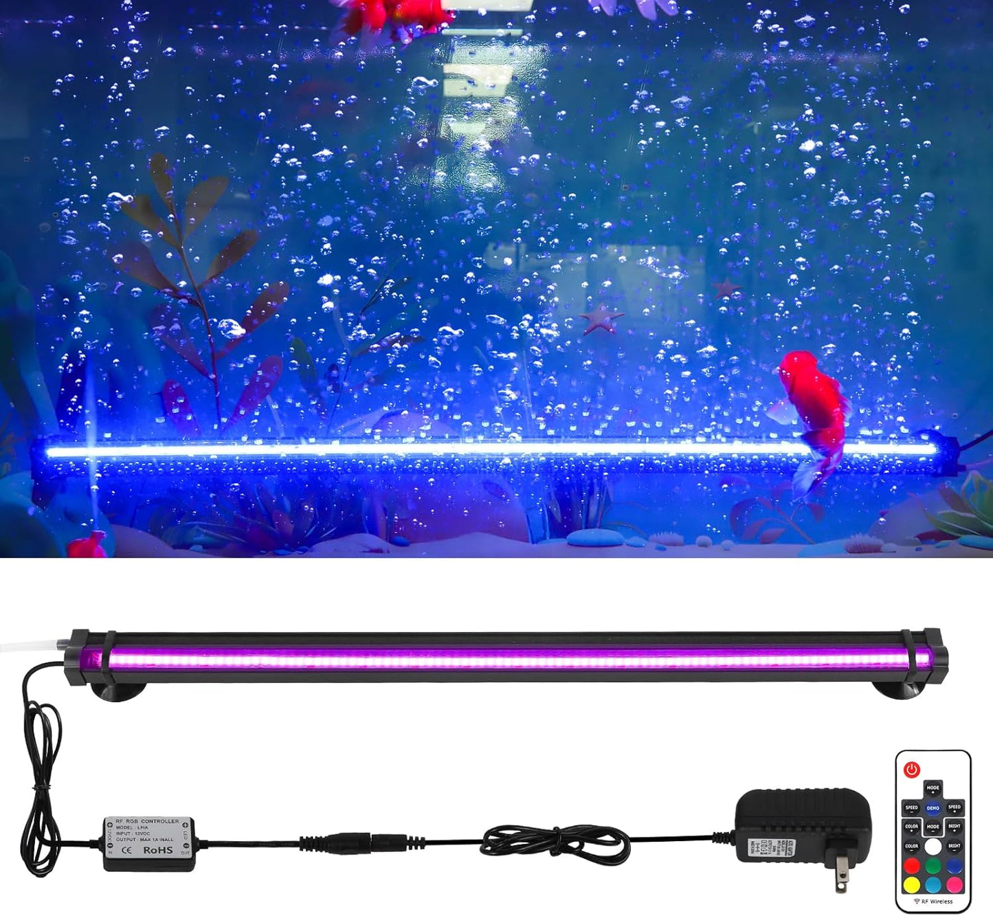 Bubbler Aquarium Fish Tank Decor with RGB Lighting for 30-35 in Tanks