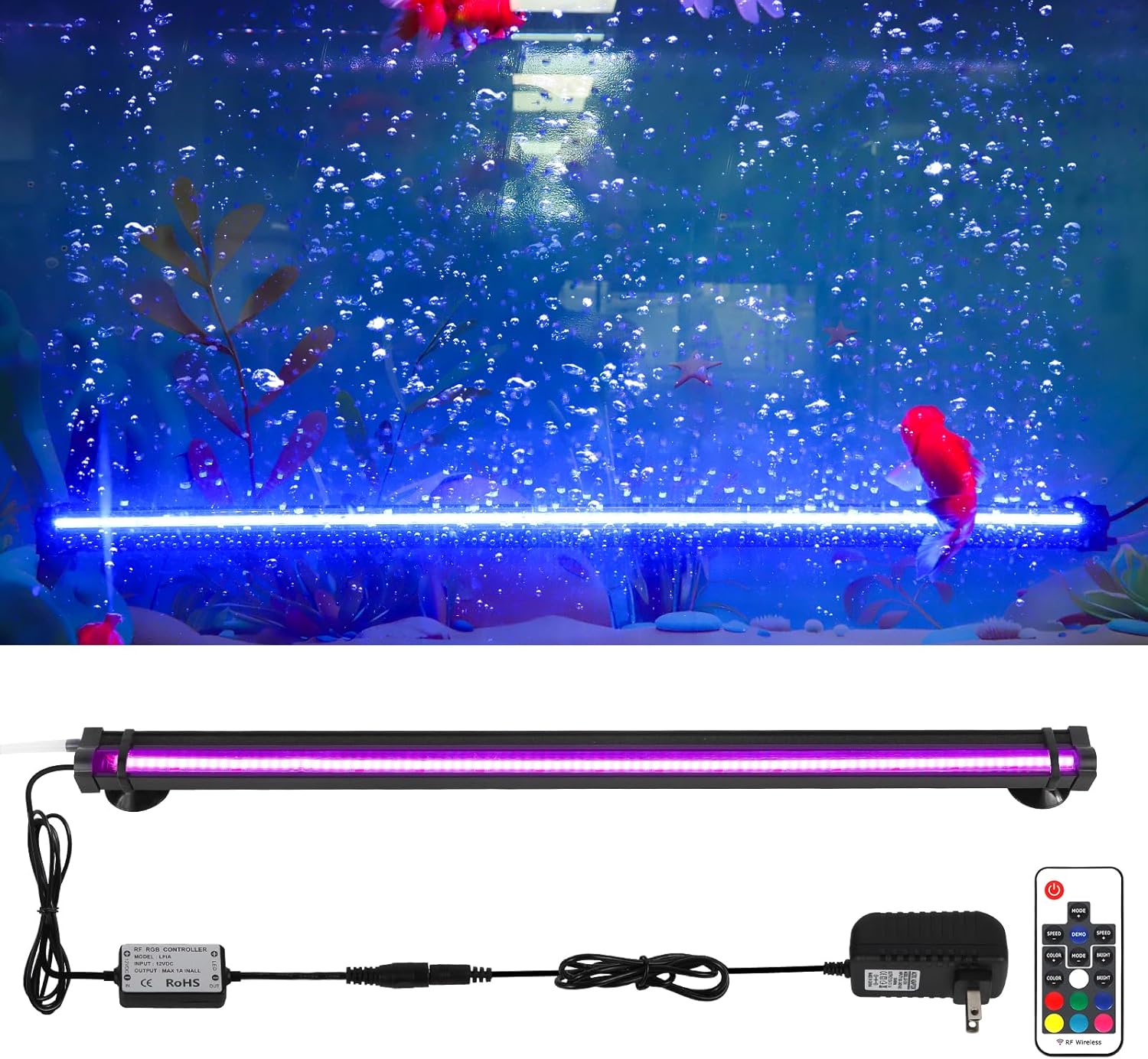 Bubbler Aquarium Fish Tank Decor with RGB Lighting for 30-35 in Tanks