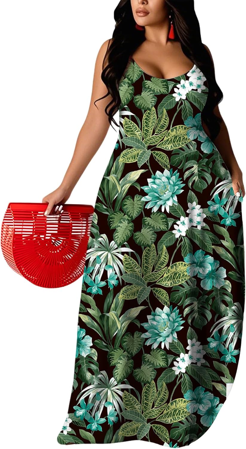 UOUA Hawaiian Dresses Women Plus Size Summer Maxi Tropical Dress