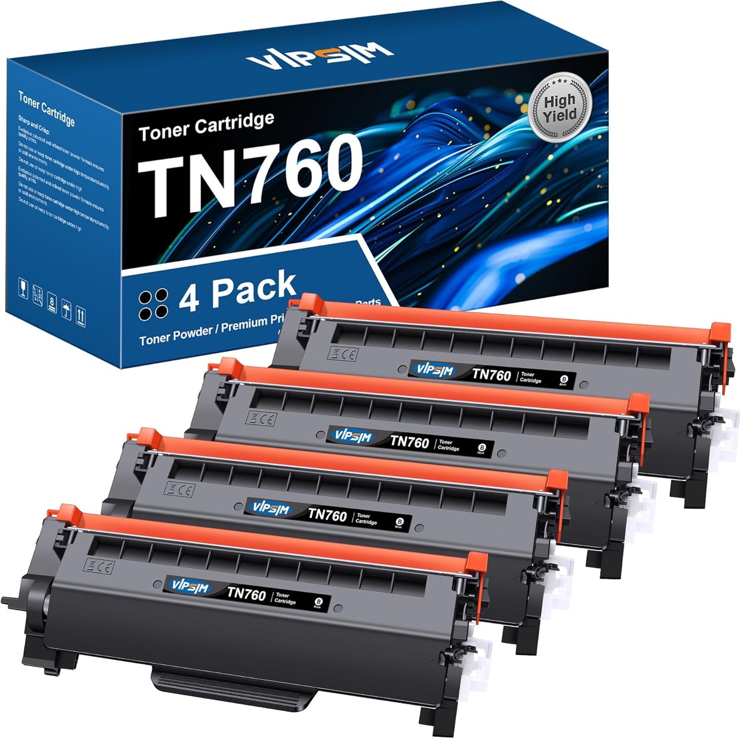 TN760 Toner for Brother Printer Replacement - 4 Black Cartridges