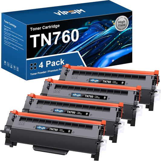 TN760 Toner for Brother Printer Replacement - 4 Black Cartridges