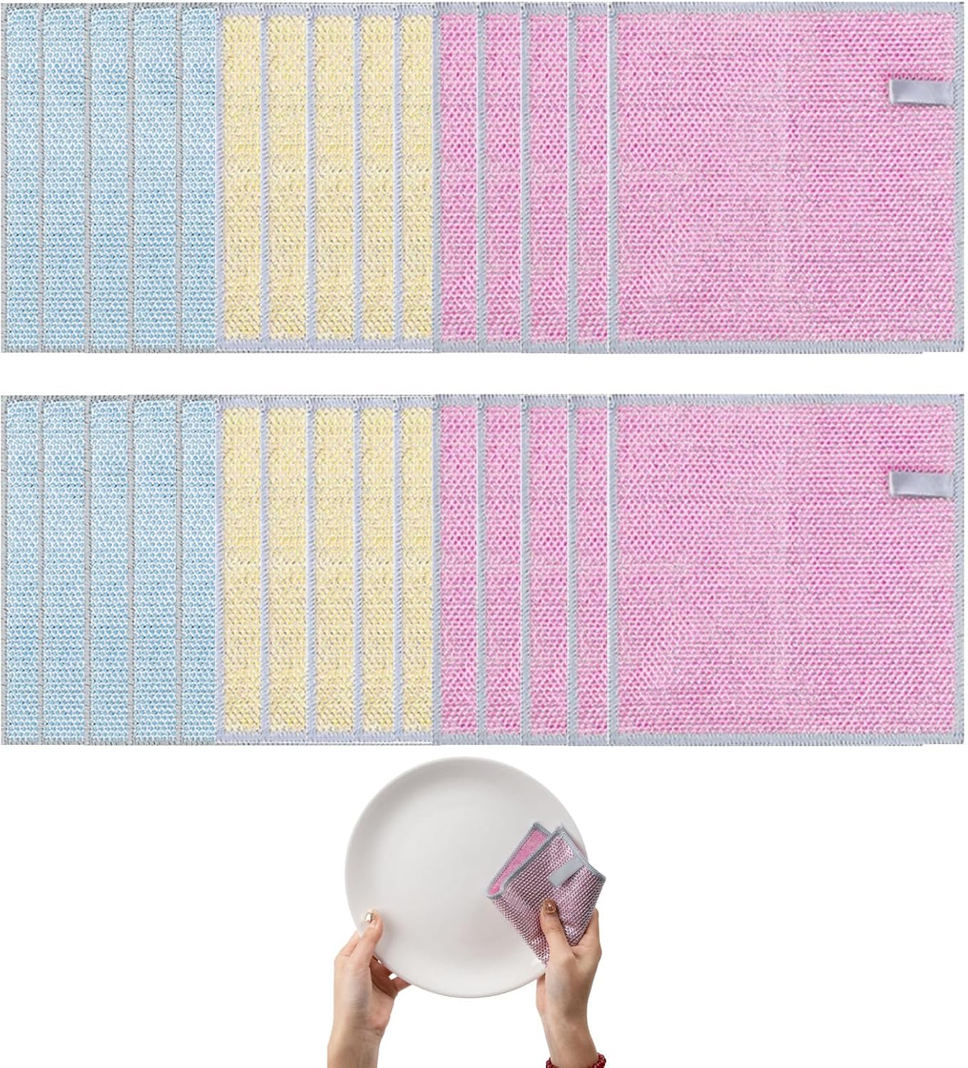 RHQQ Non Scratch Wire Dishcloth Set - Dual Layer Reusable Cleaning Cloths