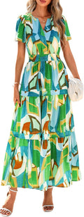 PRETTYGARDEN Women's Boho Maxi Dress - Flowy Tiered V Neck
