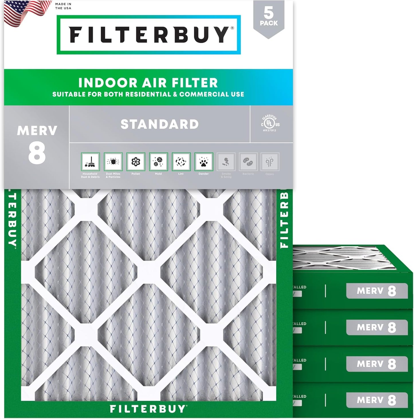 Filterbuy 16x20x2 Air Filter MERV 8 for Dust & Allergy Defense