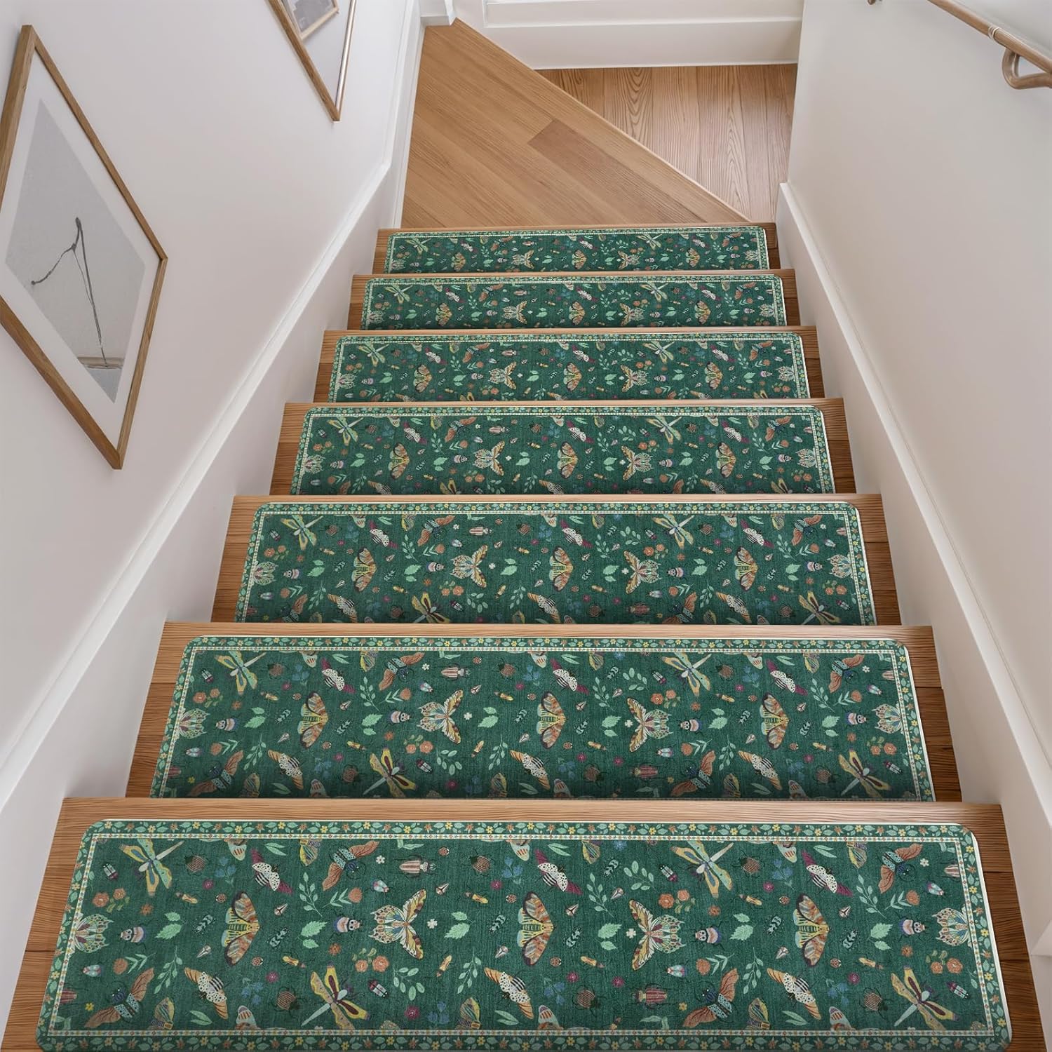 OJIA Insect Print Non Slip Stair Treads for Wooden Steps